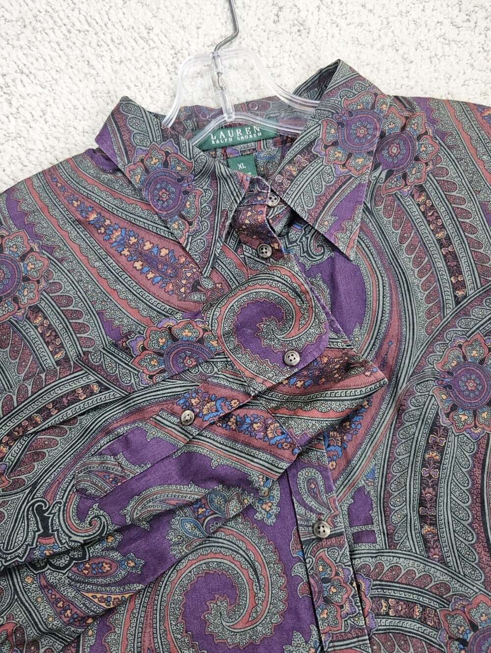 Lauren Ralph Lauren Shirt Button Down Paisley Jacquard Long Sleeve Womens Purple
